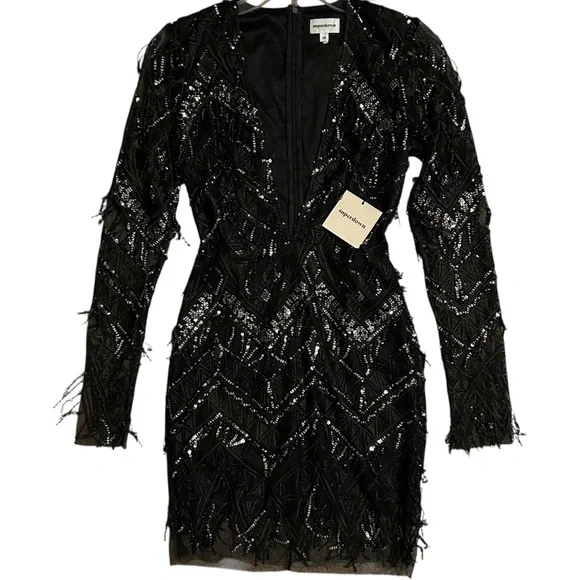 SUPERDOWN NWT Black Long Sleeve Nia Sequin Fringe Mini Dress XS - Picture 4 of 16